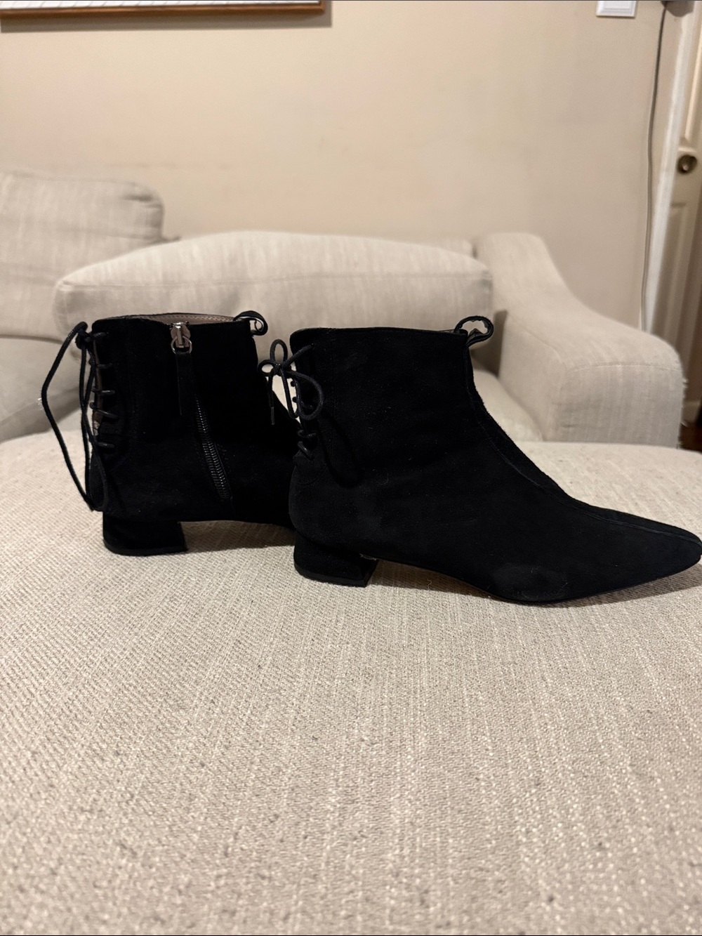 Zara Black Suede Ankle Booties with Back Lacing